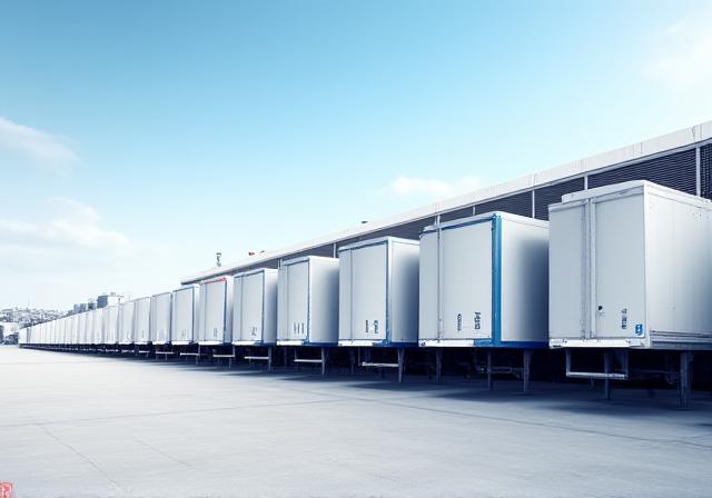 Row of clean Lucky U 53-foot trailers at a Baltimore shipping terminal